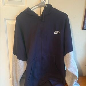 Nike Dark Blue and Light Gray Zip-Up Hoodie